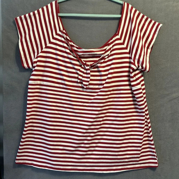 Torrid Striped Shirt Tie Front Top Nautical Sailor Plus Size 6X Red White Stripe - Picture 1 of 6
